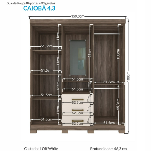 CLOSET 4.3 CAIOBA CASTAÑA C/ESPEJO