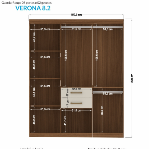 CLOSET VERONA 8P 2C JATOBA/ARENA 200*160*46