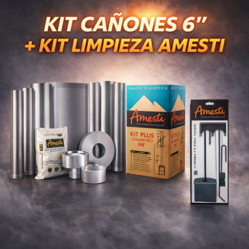 ESTUFA A LEÑA AMESTI SCANTEK 380 + KIT DE CAÑONES + SET HERRAMIENTAS