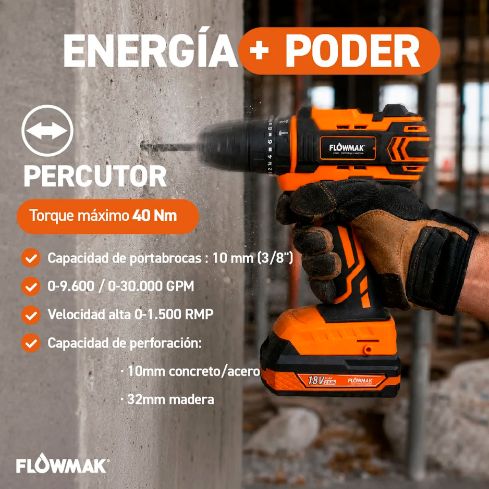 TALADRO INALAMBRICO 10MM + 1 BATERÍA 18V 2AH