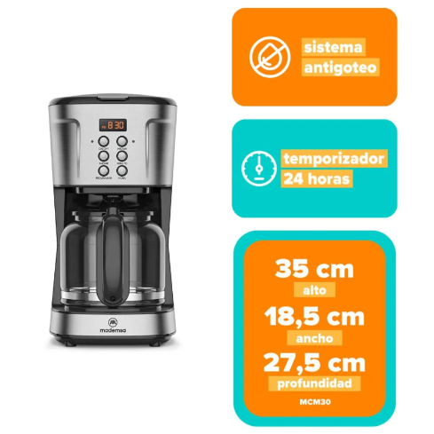 CAFETERA ELECTRICA 900W MCM30 INOX
