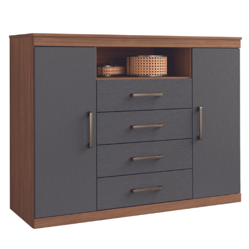 COMODA MASTER 2 PUERTAS 4 CAJONES JATOBA/GRAFITO