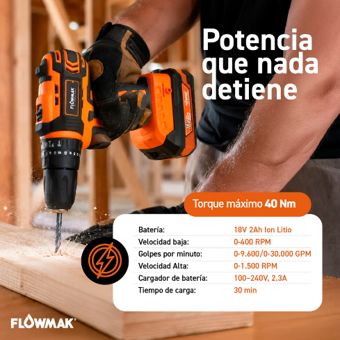 TALADRO INALAMBRICO 10MM + 1 BATERÍA 18V 2AH