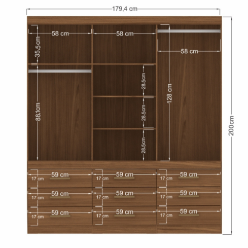 CLOSET 6.9 JATOBA / ARENA 6 PUERTAS 9 CAJONES